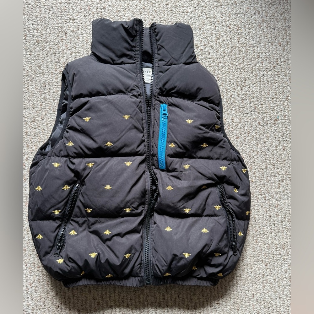 Navy Blue and Gold Bee Patterned Puffer Vest